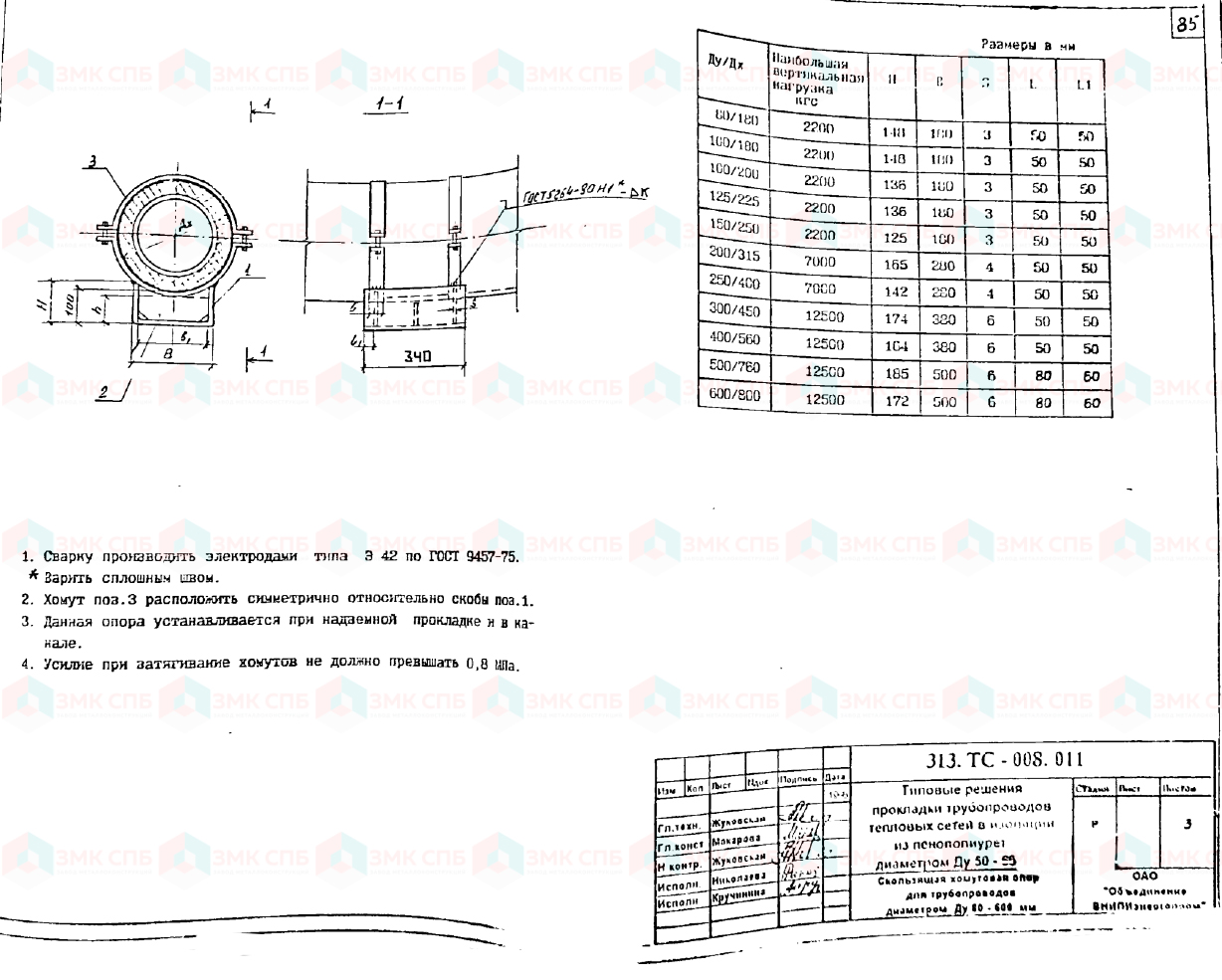 Скользящая хомутовая опора 313.ТС-008.011 по серии 313.ТС-008.000 купить | ЗАВОД ЗМК СПБ