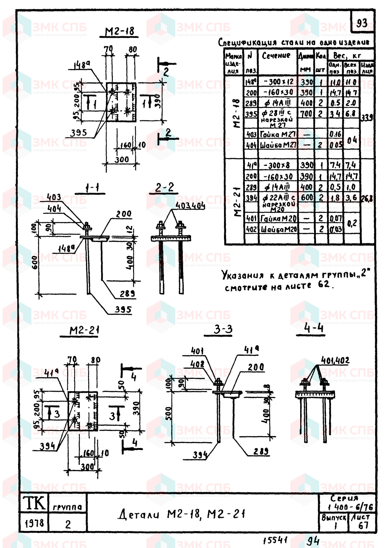 Закладные детали М2-18, М2-21 по серии 1.400-6/76 в.1 | ЗАВОД ЗМК СПБ