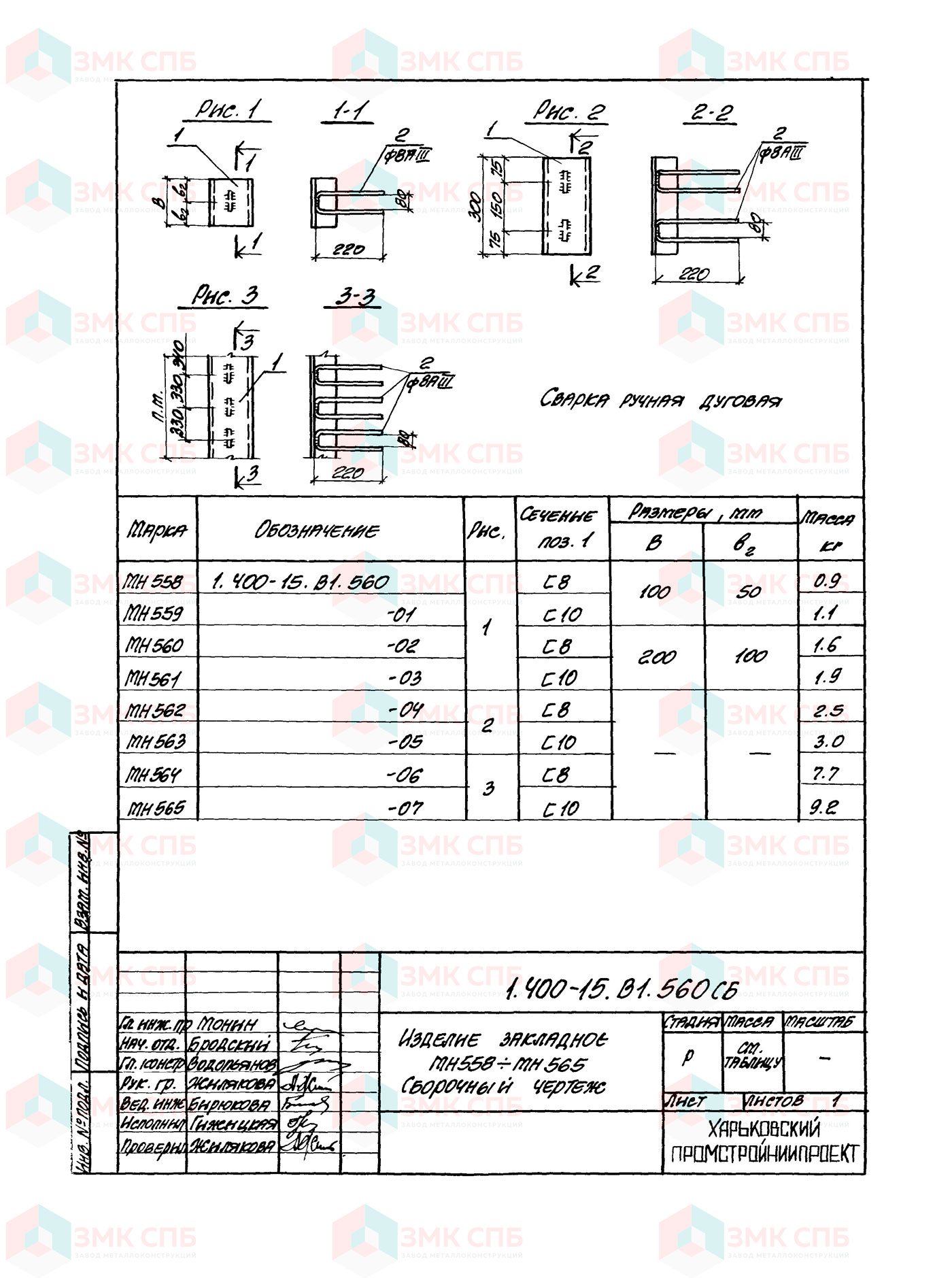 Изделия закладные МН558 - МН565 по серии 1.400-15 в.1 купить | ЗАВОД ЗМК СПБ