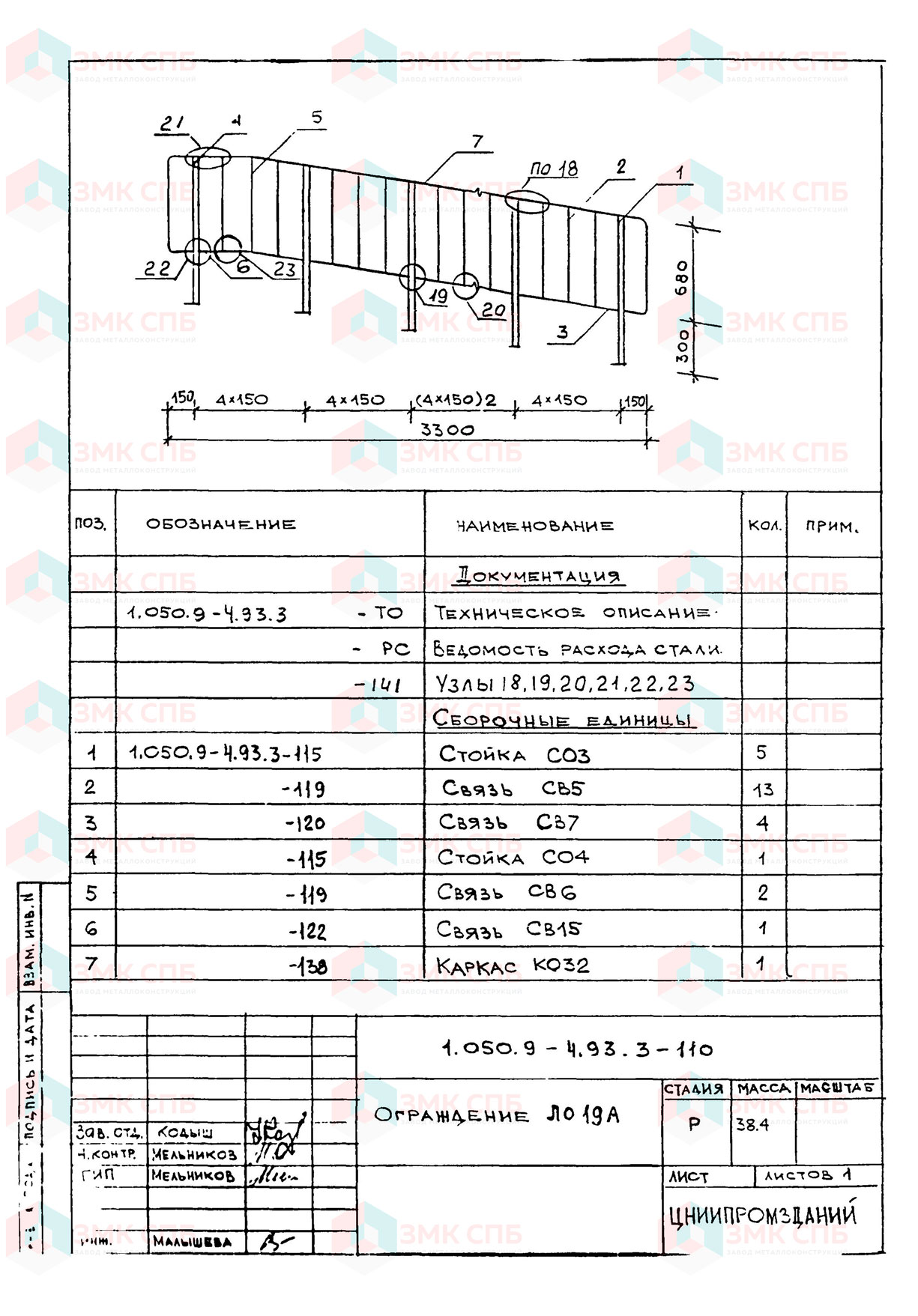 Ограждение ЛО19а по серии 1.050.9-4.93 в.3 купить | ЗАВОД ЗМК СПБ