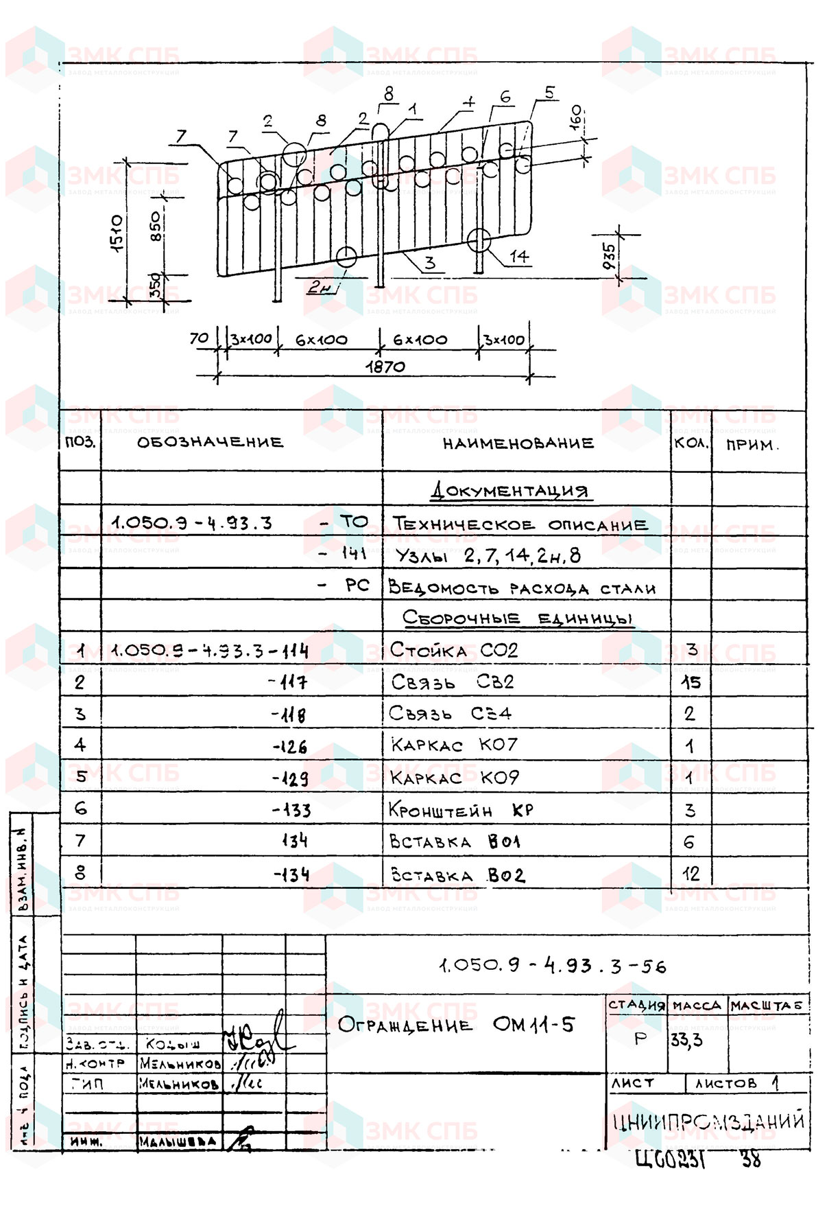 Ограждение ОМ11-5 по серии 1.050.9-4.93 в.3 купить | ЗАВОД ЗМК СПБ