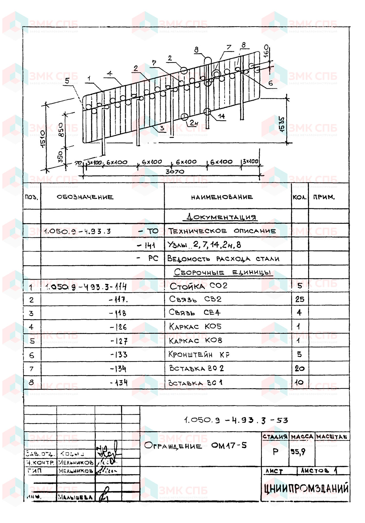 Ограждение ОМ17-5 по серии 1.050.9-4.93 в.3 купить | ЗАВОД ЗМК СПБ