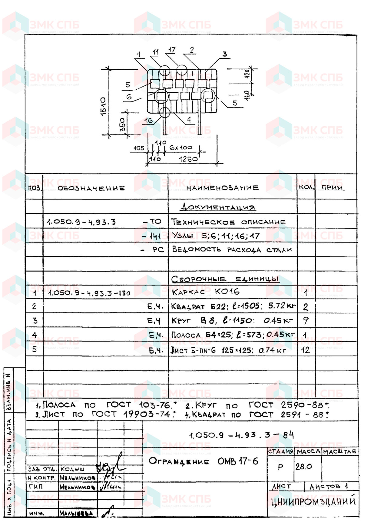 Ограждение ОМВ17-6 по серии 1.050.9-4.93 в.3 купить | ЗАВОД ЗМК СПБ