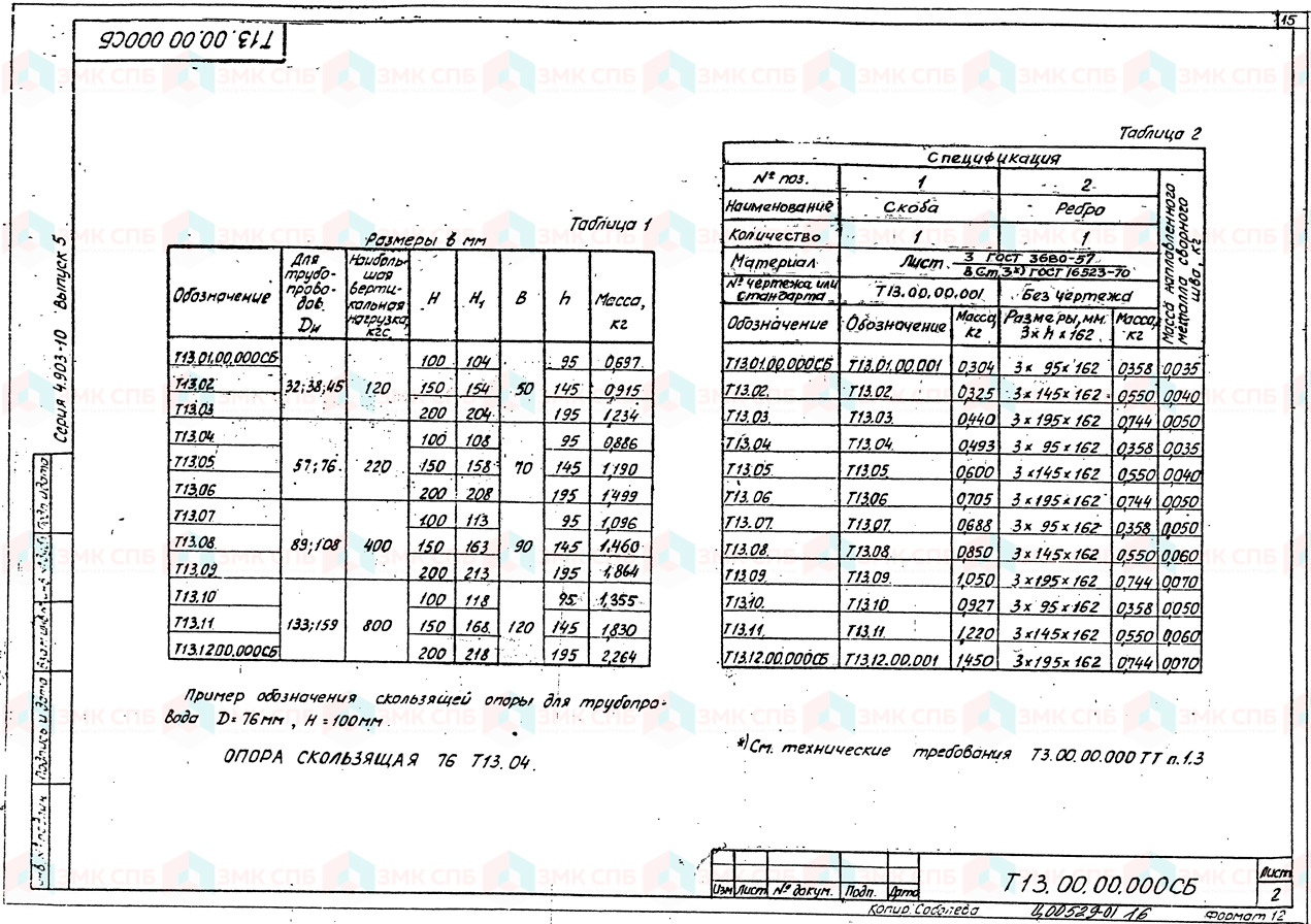 Опора скользящая Т13.00-Т13.12 (л.2) по серии 4.903-10 в.5 | ЗАВОД ЗМК СПБ
