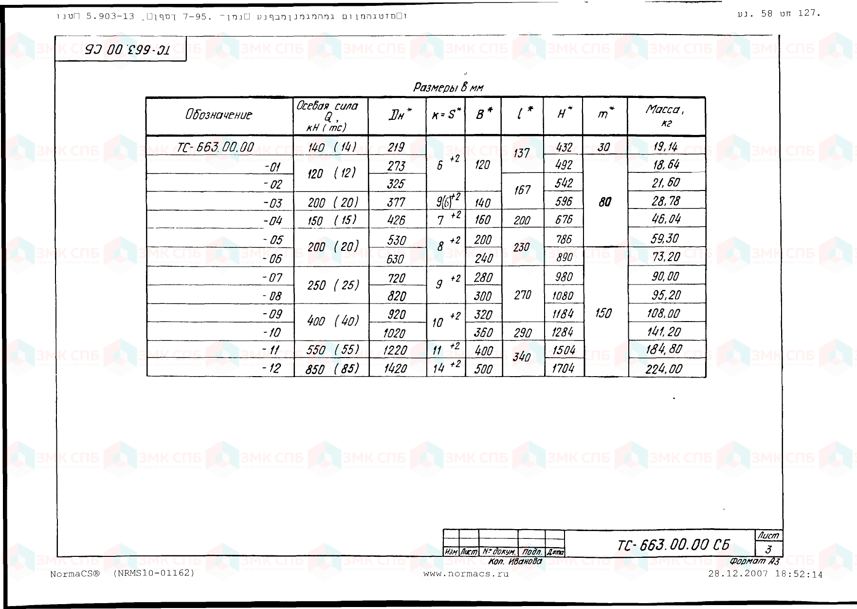 Опора неподвижная ТС-663.00.00 (л.3) по серии 5.903-13 в.7-95 | ЗАВОД ЗМК СПБ